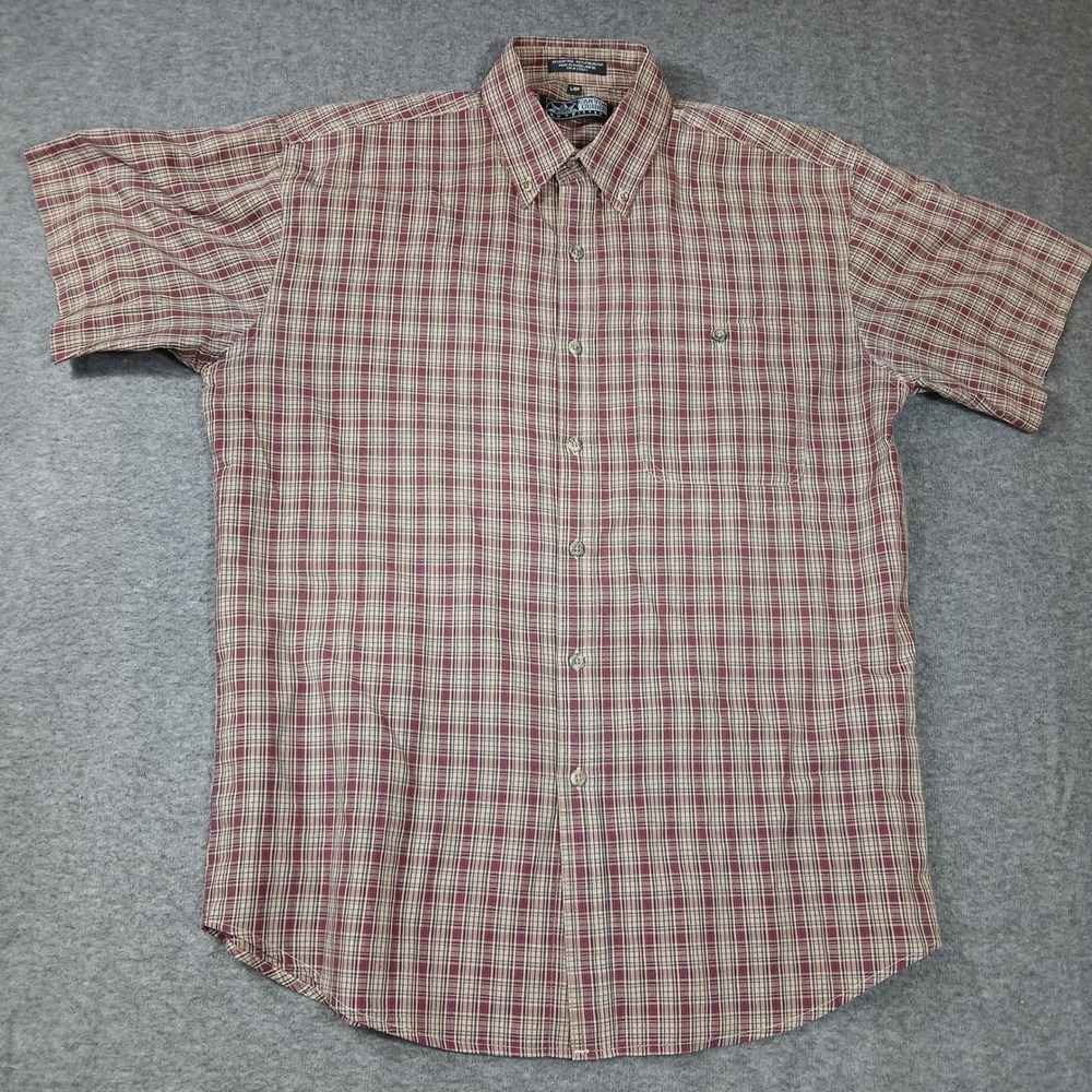 Canyon Guide Outfitters Mens Large Plaid‎ Short Sleeve Button Down Shirt Tan Red